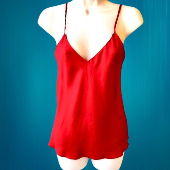 Red 100% Silk Slip Camisole Cami Vintage 80's Hong Kong Womens 10 - Picture 10 of 11